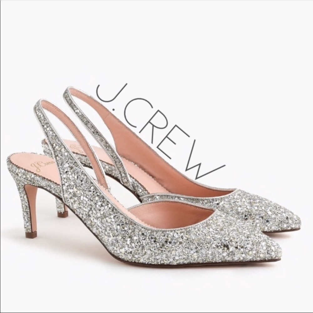 NWT J. Crew glitter D’Orsay sling back heels 6